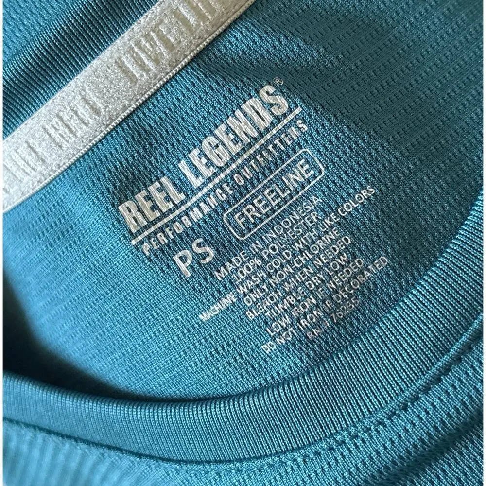 Reel Legends Freeline T Shirt Petite PS Teal Blue Crew Neck Performance Top